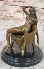 Genuine Bronze Nude Naked Lady Girl Woman Female Relaxing Sculpture Figurine Art