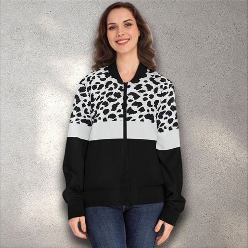 Women leopard print bomber - print,
