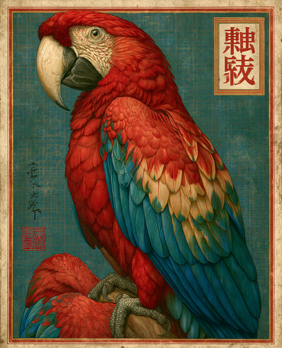 Two scarlet macaws - two, with