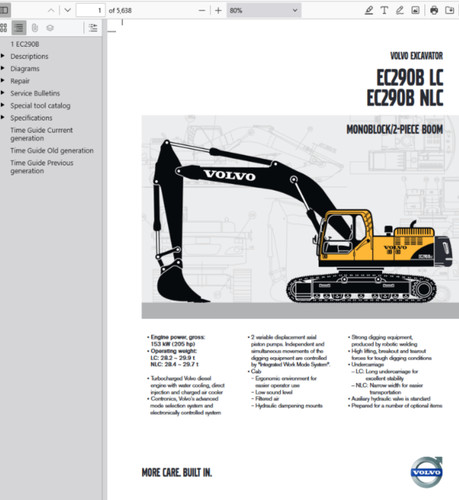 Volvo ec290b excavator - volvo, service