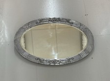 Arts And Crafts Oval Mirror White Metal/Pewter Antique C1890