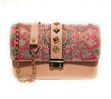Ladies Turkish Designer Inspired  Floral Rock Stud Shoulder Bag Casual Pink
