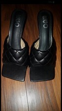 BNWOB NEW EGO BLACK SQUARE OPEN TOE HIGH HEEL SLIP ONS SHOES SANDALS UK 5 LOOK 