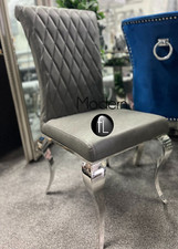Grey stone Louis dining chair with chrome curved leg, faux leather SLIGHT DEFECT