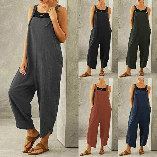 Women cotton linen jumpsuit - linen,
