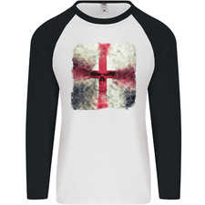 Dissolving England Flag St. George's Skull Mens L/S Baseball T-Shirt