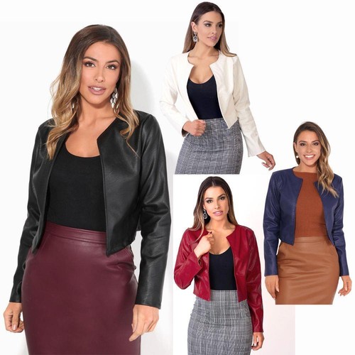 Womens ladies leather biker - pu,