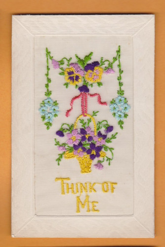 Embroidered silk postcard - ,
