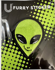 BUNDLE Furry Sticker of Green Alien Head & Rubber Keychain Metal Keyring U-STYLE