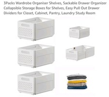 3 Clothes Storage Drawer Basket Stackable Plastic Wardrobe Closet Organizer Rack