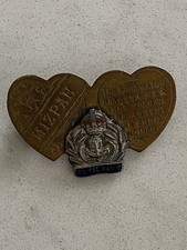 Antique MIZPAR Sweetheart Brooch WW1, Brass with Royal Navy Badge