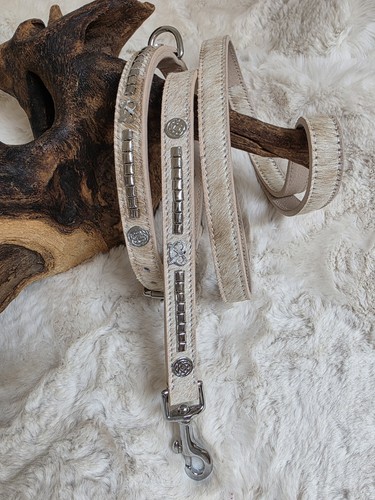 Beige hair leather staffy - beige, hair-on