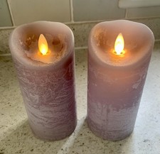 The Range Pair of Grey Textured Led Flickering Pillar Candles Battery Operated