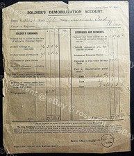 WW1 Northumberland Fusiliers Sergeant Demobilization account £27.13.8 pence 1919