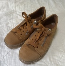 Gabor Tan Suede Trainers Size 5.5 Lace Up with Zips for Easy Fastening VGC