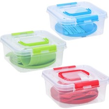 Picnic Cutlery Set 21 Piece Plastic Camping Party Dinner Plate Mug  Storage Box