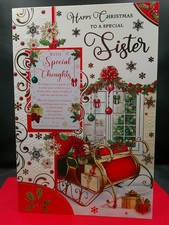 SISTER CHRISTMAS CARD 9"X6" XMAS VERSE CUTE WITH WALLET KEEPSAKE