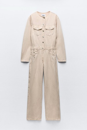Zara denim jumpsuit beige - zara,