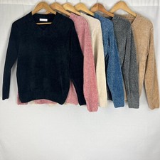 Womens V Neck Soft Chenille Short Ladies Pullover Jumper Sweater ONE SIZE SMALL