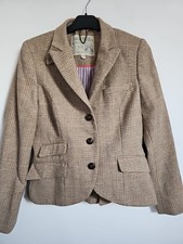 Jack Wills Wool Fox Tweed Jacket Blazer Country Brown Tartan Size 10 Bustle Back