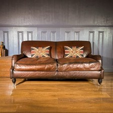 Leather 3 Seater Howard Sofa Chesterfield Brown Vintage Roll Arm Club Scroll