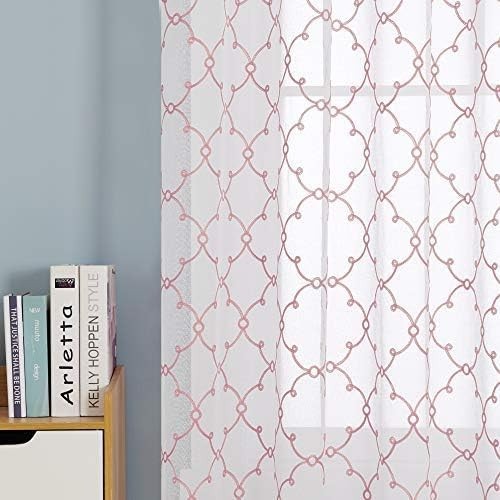 Two panels pink sheer curtains - pink,