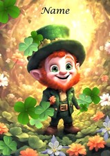 PERSONALISED Birthday Card CELTIC LEPRECHAUN Lucky Clover IRISH SHAMROCK