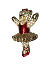 VINTAGE Rare Crystal & Enamel ?  Teddy Bear Ballerina Brooch