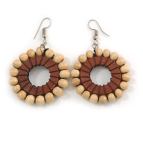 Wood bead hoop earrings - wood,