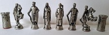 Vintage Medieval Metal Chess Set with Ornate Board – Rare Complete Set!