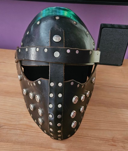 Leather larp helmet with - helmet,