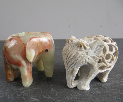 Vintage carved stone elephants - vintage,