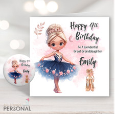 Girls Ballerina Birthday Card Personalised Daughter Granddaughter Niece any age