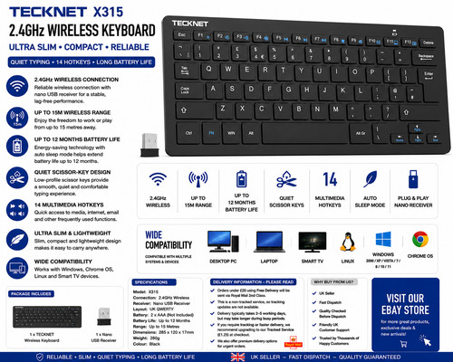 Tecknet wireless keyboard - 2.4g,