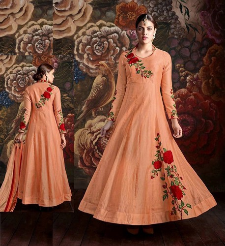 Orange silk parsi - silk, embr