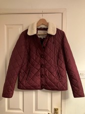 Women's JACK WILLS Burgundy Quilted Padded Sherpa Fleece Collar Jacket Coat, 12
