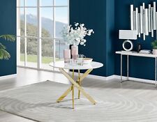 Novara Compact Round Dining Table 100cm White High Gloss with Gold Chrome Legs