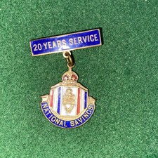 Vintage Enamelled Lapel Pin Badge - National Savings -20 Years Service Bar 1950s