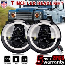 2× 7" Inch HALO Angel Eyes For Land Rover Defender 90 110 LED DRL Headlight  UK