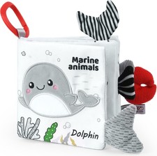  Baby Bath Cloth Book with 3D Animals Tails Crinkle Sensory Touch Learning Book