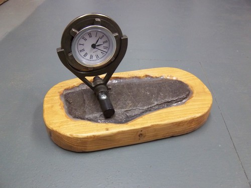 Desk clock made slate - made, wood