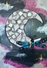 Handmade Mosaic Crescent Moon Painting