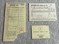 1940's Railway ephemera, LNER First Sitting ticket + Dining Car receipts etc