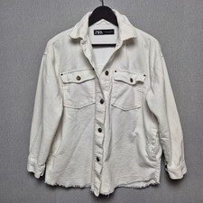 Zara Corduroy Jacket Womens Size 6 Cream Over Shirt Shacket Raw Hem Button Down