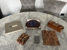 Quality Hand Crafted Wooden Games, Solitaire  Dominos Wooden Card box+cards VGC+