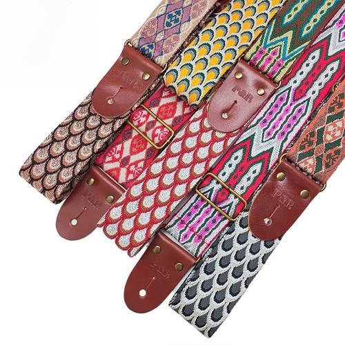 Woven guitar strap - woven, cowhide