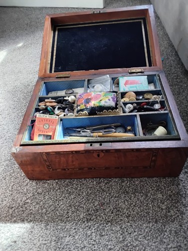 Antique walnut sewing box - walnut,