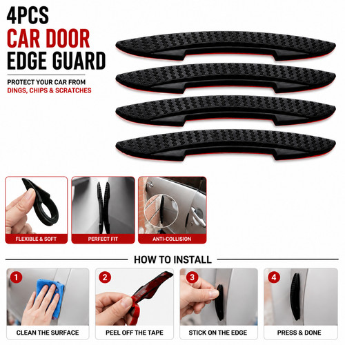 Black car door edge guard - 4p,