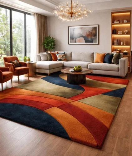 Hand tufted geometric wool rug - wool,