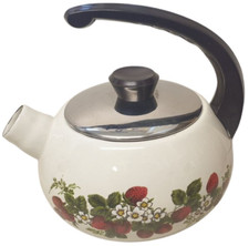 Vintage CUSINE WARE Floral Enamel Stove Top 3 Pint Kettle Midcentury Floral 70s